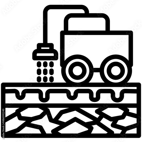 Emulsion bitumen mini illustration black outline icon, use for civil engineering, industry, construction, UI, UX kit, app and web development, digital or print.