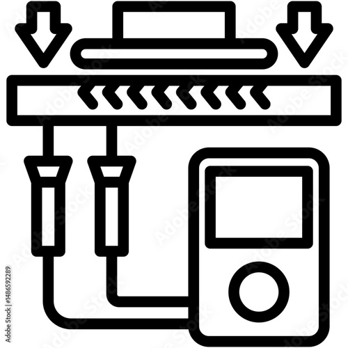 Crack Tester mini illustration black outline icon, use for civil engineering, industry, construction, UI, UX kit, app and web development, digital or print.