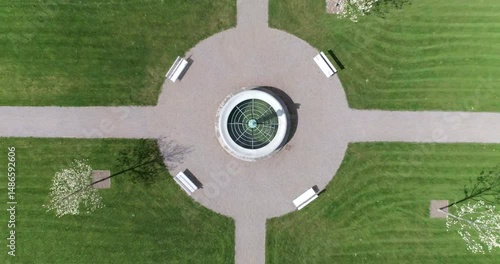 Kirkepladsen in Christiansfeld, Denmark - drone lift up