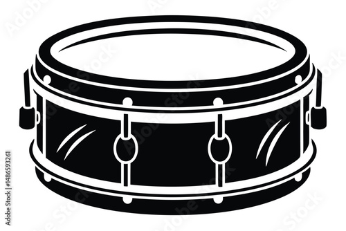The minimalist black and white snare drum icon stands out with simple elegance