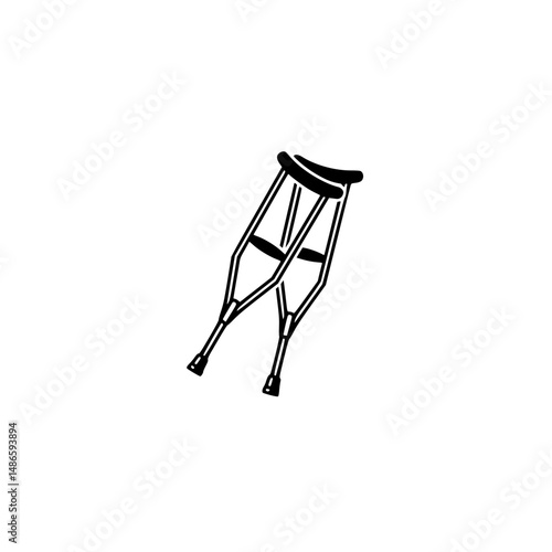 Crutches in black silhouette vector illustration. Medical equipment, traumatized person help and support for mobility, healing process 
