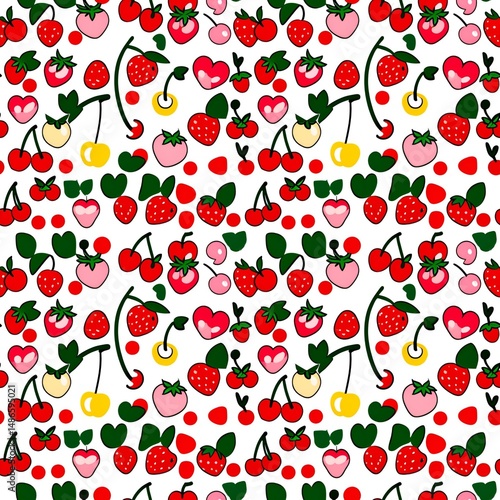 strawberries and cherries in sweet color palette