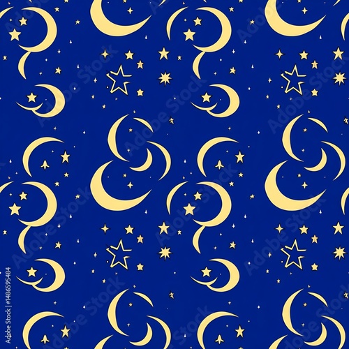 stars and crescent moons in royal blue