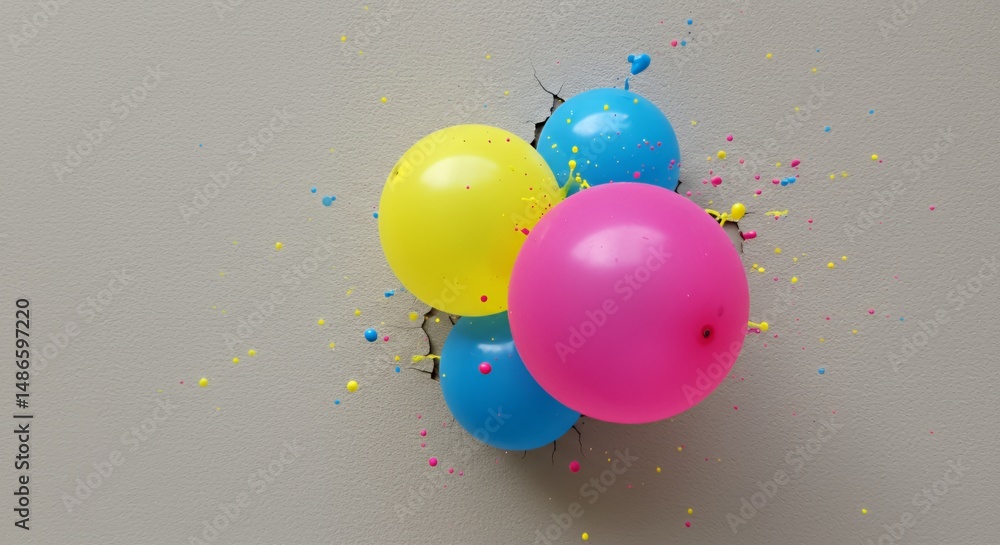 Vibrant Party Balloons Pink Yellow and Blue Isolated on White Screen Background for Joyful Celebration Festive Decoration and Playful Promotions