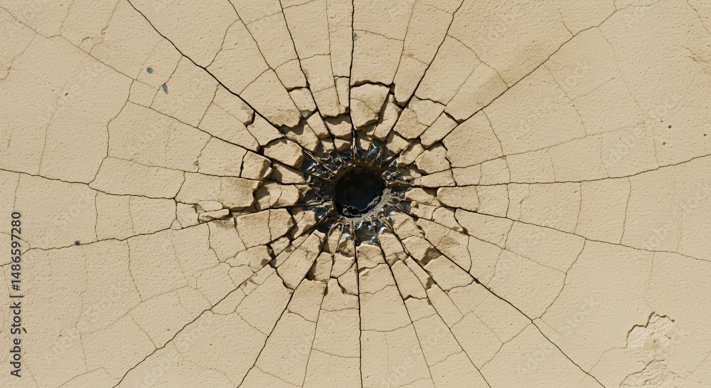 Wall Damage Because of a Time Travel Paradox Revealing a Shimmering Distorted Crack on Isolated White Screen Background