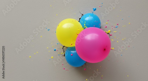 Vibrant Party Balloons Pink Yellow and Blue Isolated on White Screen Background for Joyful Celebration Festive Decoration and Playful Promotions