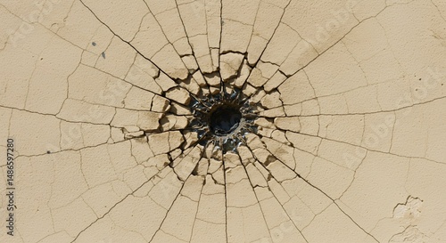 Obraz na płótnie Wall Damage Because of a Time Travel Paradox Revealing a Shimmering Distorted Crack on Isolated White Screen Background w salonie