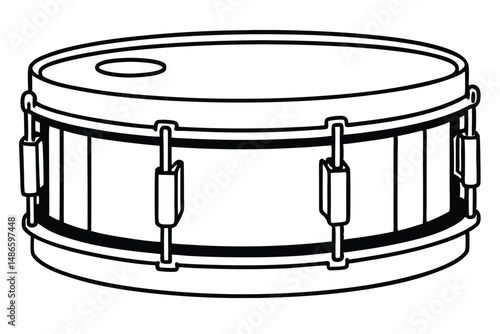 A stylized snare drum is presented with clear outlines in a monochrome artwork