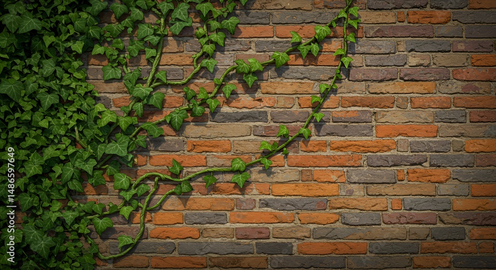 Weathered Brick Wall Covered in Green Vines Isolated on White Screen Background Provides a Clean Textured Backdrop for Ads Promotions or Studio Setups
