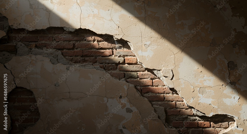 Weathered Brick Wall Damage to Plaster on Isolated White Screen Background Perfect for Repair and Recycle Concepts Advertising and Blank Backdrop Realistic Studio Object