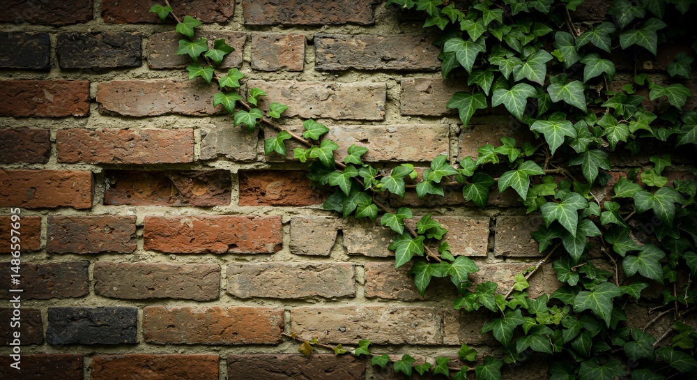 Weathered Brick Wall with Ivy Isolated on White Screen Background Featuring Missing Bricks and Rustic Charm for Decoration