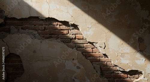 Obraz na płótnie Weathered Brick Wall Damage to Plaster on Isolated White Screen Background Perfect for Repair and Recycle Concepts Advertising and Blank Backdrop Realistic Studio Object w salonie