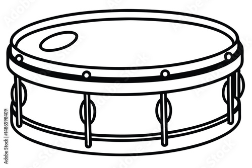 Simple black and white snare drum drawing with clear outline is neatly presented