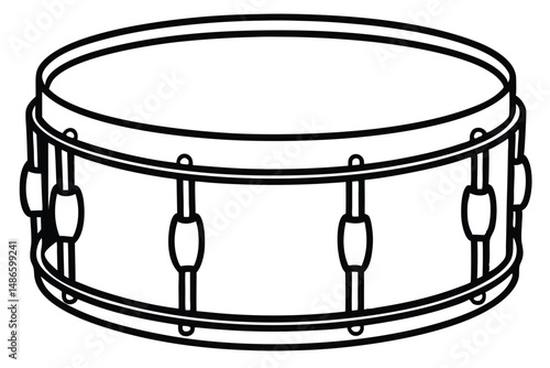Black outline musical instrument illustration reveals a snare drum with metal tuning lugs