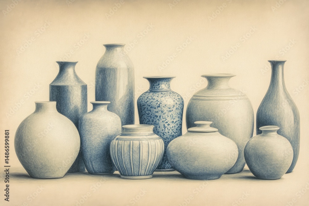 A still life of various ceramic vases A still life of various ceramic vases
