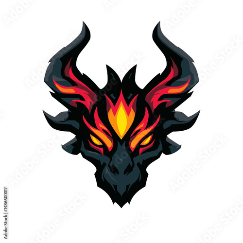 Creative vector esports logo featuring a fierce dragon skull with vibrant flames and dynamic colors