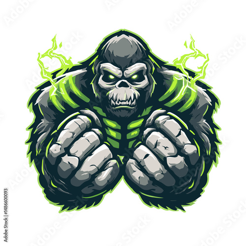Custom vector esports logo featuring a powerful gorilla design with strong fists and vibrant color accents