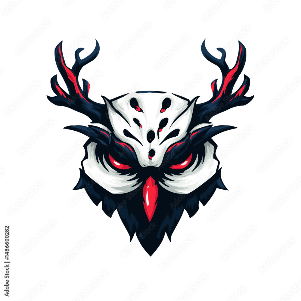 Fototapeta premium Digital vector esports logo featuring an owl with antlers, designed with bold colors and striking features for gaming teams or events