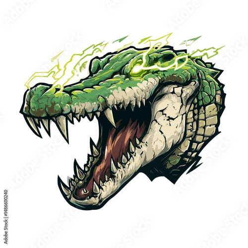 Dynamic vector logo featuring a fierce crocodile head with lightning accents designed for esports teams and gaming events