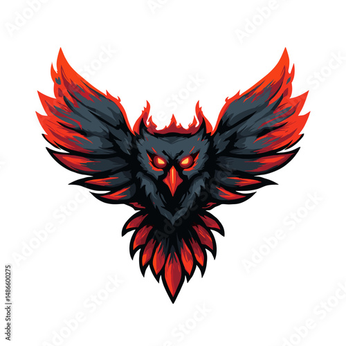 Vector esports logo featuring a fierce bird design with dynamic red and black colors, ideal for competitive gaming teams and branding