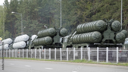 Photography Military convoy with S-400 installations - Russian long- and medium-range air de