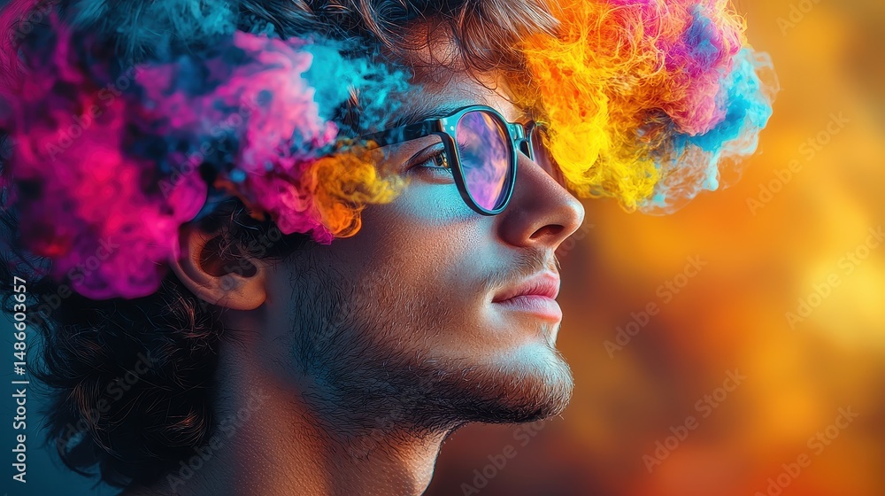 A flat-style man, his face illuminated with an inner glow, gazes into the depths of thought as a vibrant bubble of ideas materializes above his head, symbolizing the power of brainstorming, A flat-style man, his face illuminated with an inner glow, gazes into the depths of thought as a vibrant bubble of ideas materializes above his head, symbolizing the power of brainstorming,