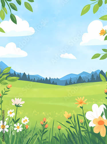 Spring Meadow Landscape Illustration