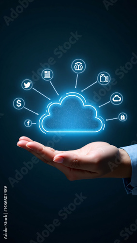 Wallpaper Mural A hand offering the cloud with various symbols representing online data storage and digital services Torontodigital.ca