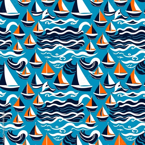 sailboats and waves in summer theme