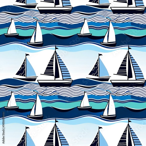 sailboats and waves in summer theme