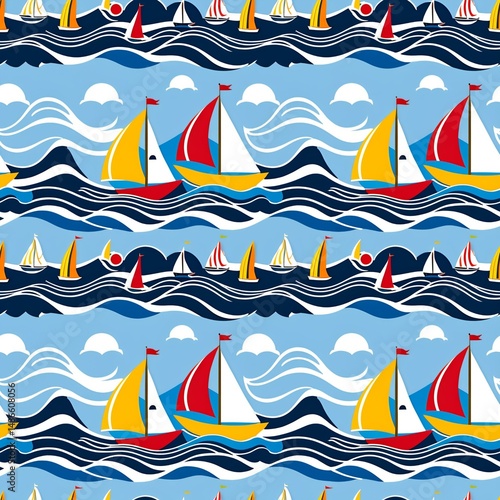 sailboats and waves in summer theme