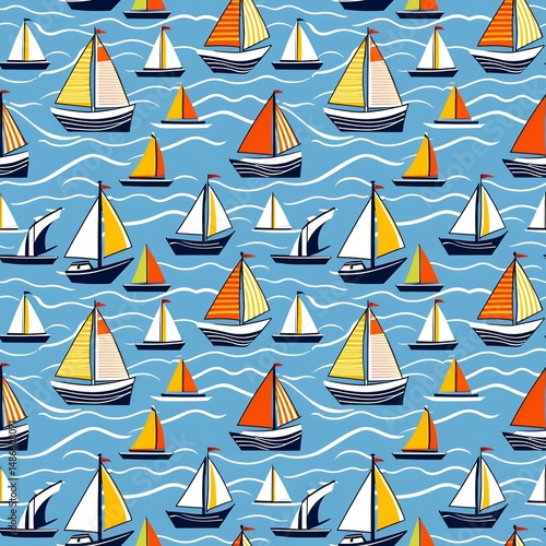 sailboats and waves in summer theme