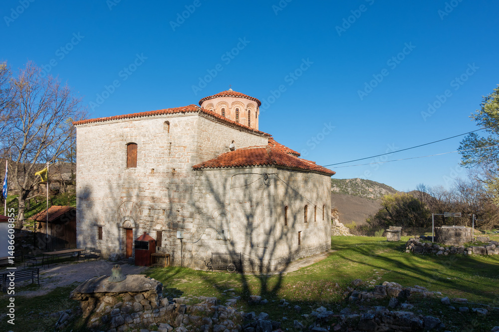 Fototapeta premium The Petras monastery in lake Plastira, close to Karitsa village, Greece