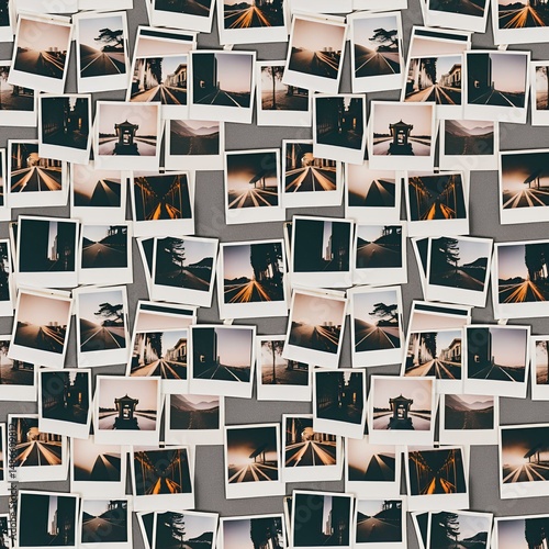 photographic polaroids scattered in a grid