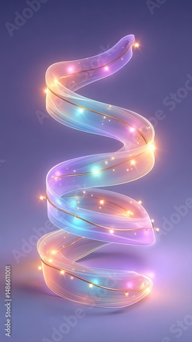 Elegant illuminated border for celebration-themed designs, Colorful glowing ribbon spiraling upwards in a soft gradient background. Festive light frame with glowing decorative lights in elegant layout