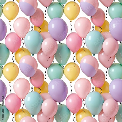 pastel balloons evenly distributed on a white background
