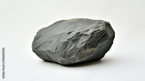Dark gray rock on white background rough texture isolated object geology nature