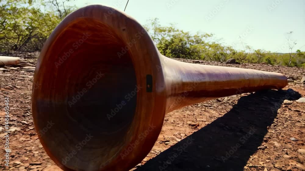 Traditional wooden wind instrument in the Australian outback lying on ...