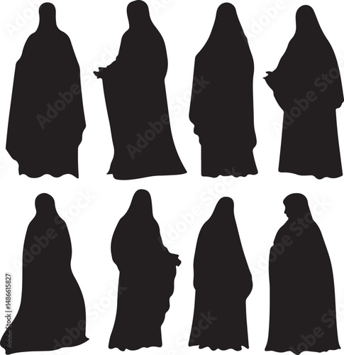 Silhouettes of Women in Religious Dress Vector Art Illustration