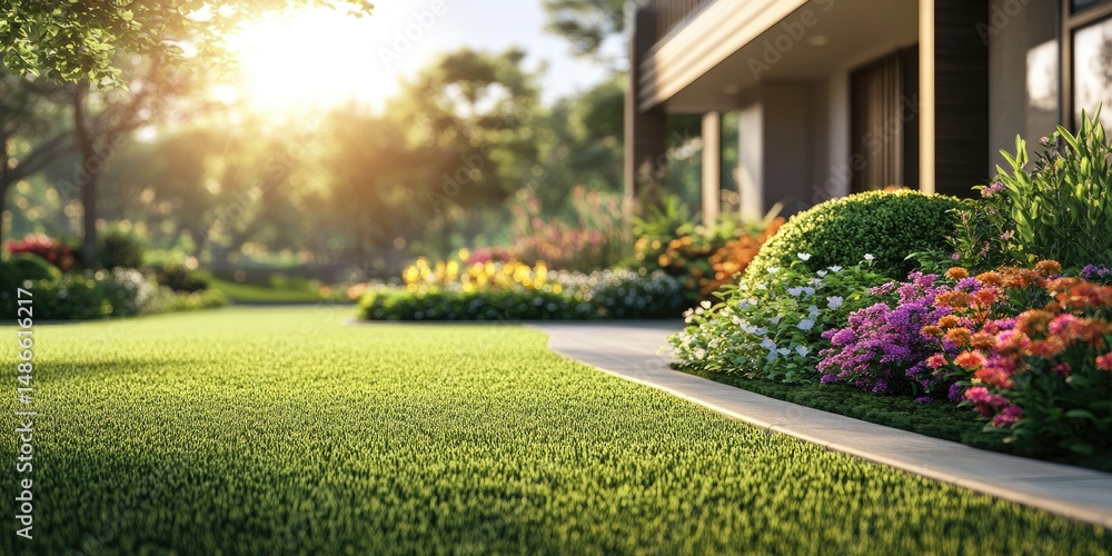 Obraz premium Sunny, Well-Maintained Backyard Oasis