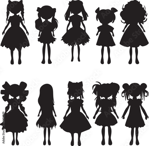 Silhouette Collection: Cute Anime Girl Dolls in Dresses