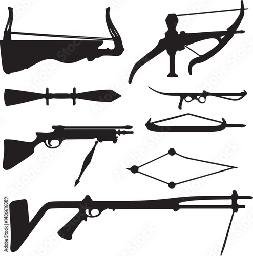 Black and White Silhouettes of Ancient and Modern Weapons