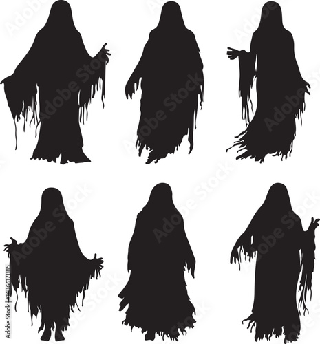 Spooky Ghost Silhouettes: Six Halloween Clipart Images