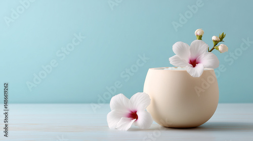 Wallpaper Mural Elegant Blossoming Flowers With Minimalist Design in Soft Pastel Setting, copy space. Torontodigital.ca