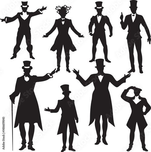 Silhouette Collection: Victorian Gentlemen and Lady in Top Hats