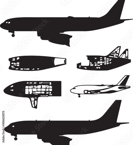Airplane Silhouette Vector Art: Commercial Jet, Aircraft Design Elements