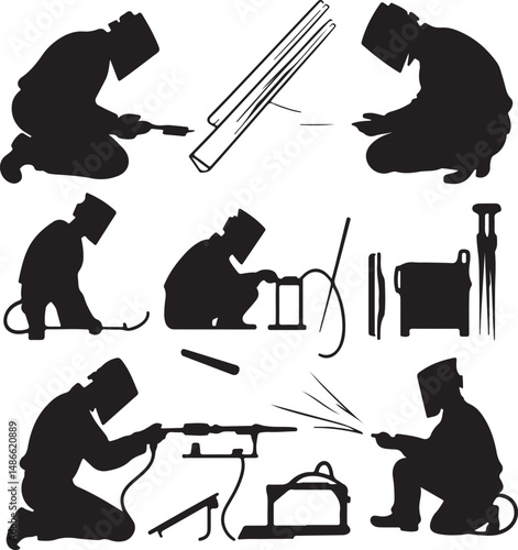 Welder Silhouette Vector Art: Welding, Metalwork, Construction, Craftsman