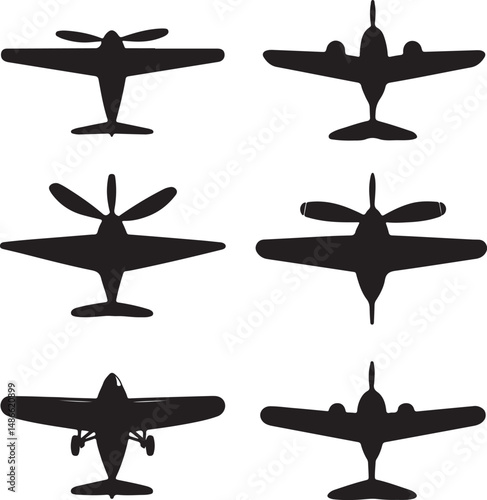 Airplane Silhouettes Vector Art | Vintage Aircraft Clipart Graphics