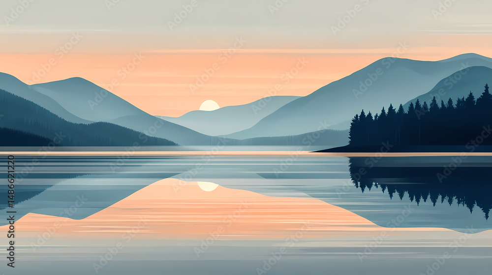 Fototapeta premium Serene Mountain Lake Sunrise Reflection