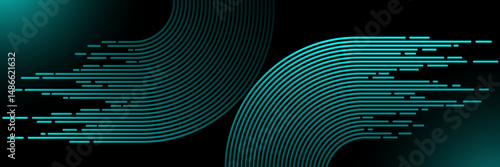 Dark abstract background with glowing lines. Speed lines. Motion lines design. Digital technology futuristic concept. Vector illustration